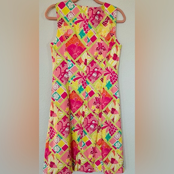 Lilly Pulitzer Rock a Hula Monkey Lined Sheath Dress Back Zip Pocket Cotton SZ 8 - Picture 3 of 10